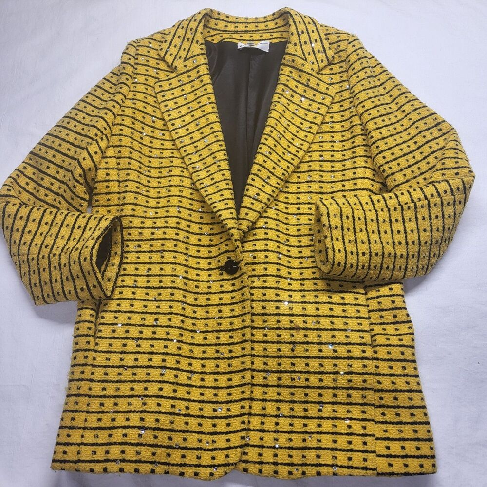 Vintage Laffaire Blazer Yellow And Black Sequin Medium Pockets